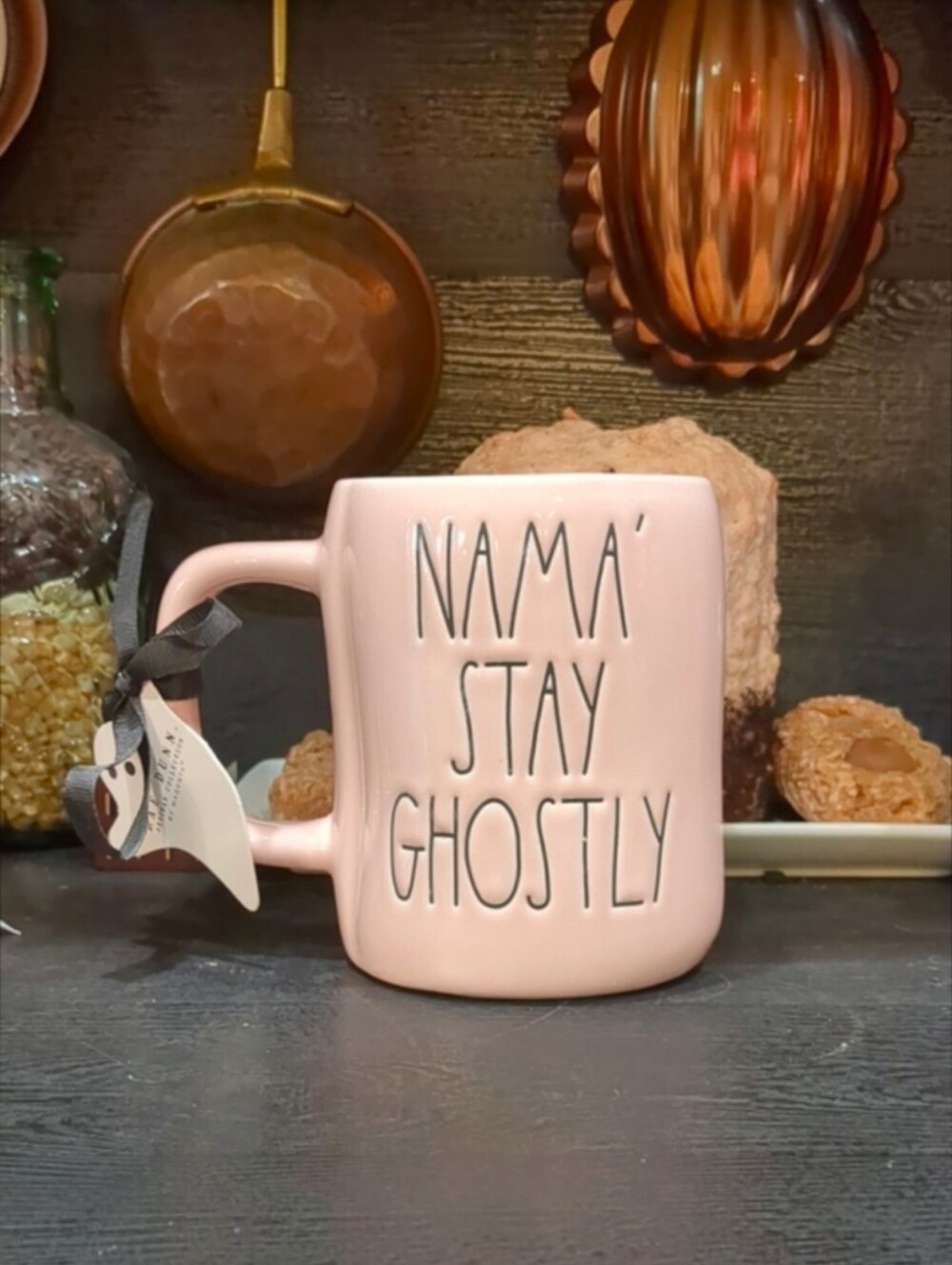 Rae Dunn Nama Stay Ghostly Soft Pink Ghost Accent Mug NWT 16oz